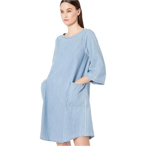 Eileen Fisher S Dress Mini Denim Light Wash Jean Oversized Tunic Top Pullover - Picture 1 of 5